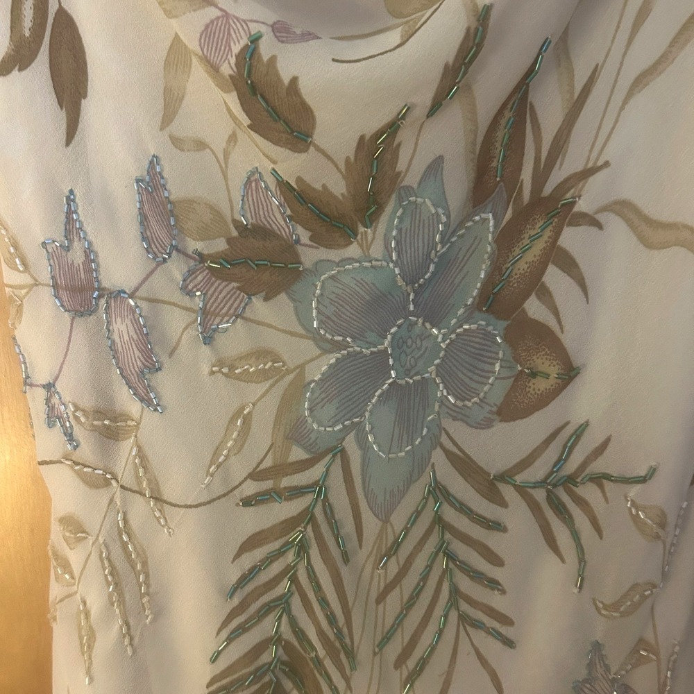 Vintage Dressbarn Dress Size M Y2K Beige Hi Low Hem Cowl Neck Beaded Fairy - Picture 6 of 10